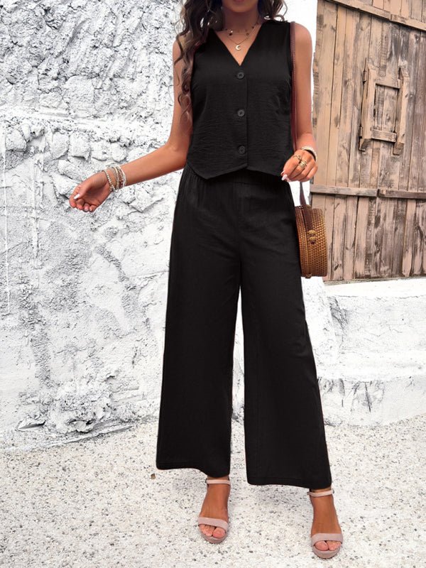 New spring and summer casual temperament solid color vest suit - Pant Suit